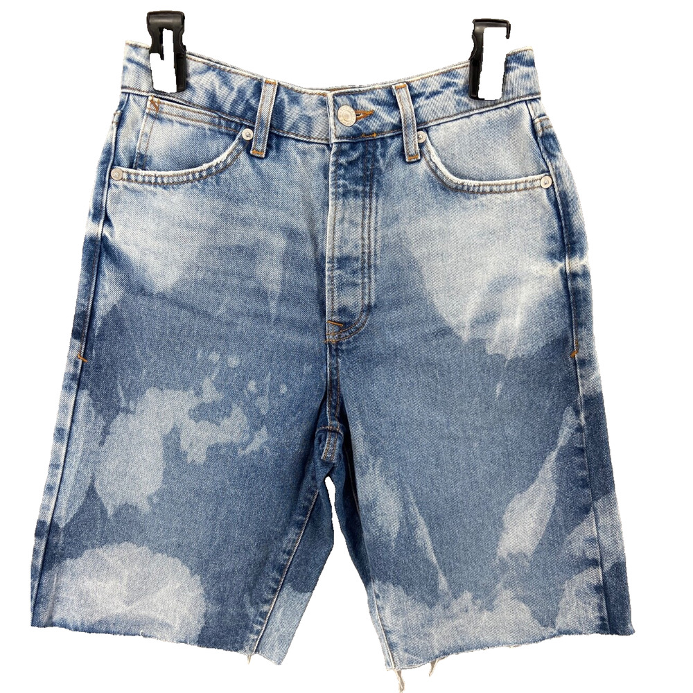 Topman Shorts Mens Sz 28W Bleached Denim Straight Cut Off Raw Hem Button Fly
